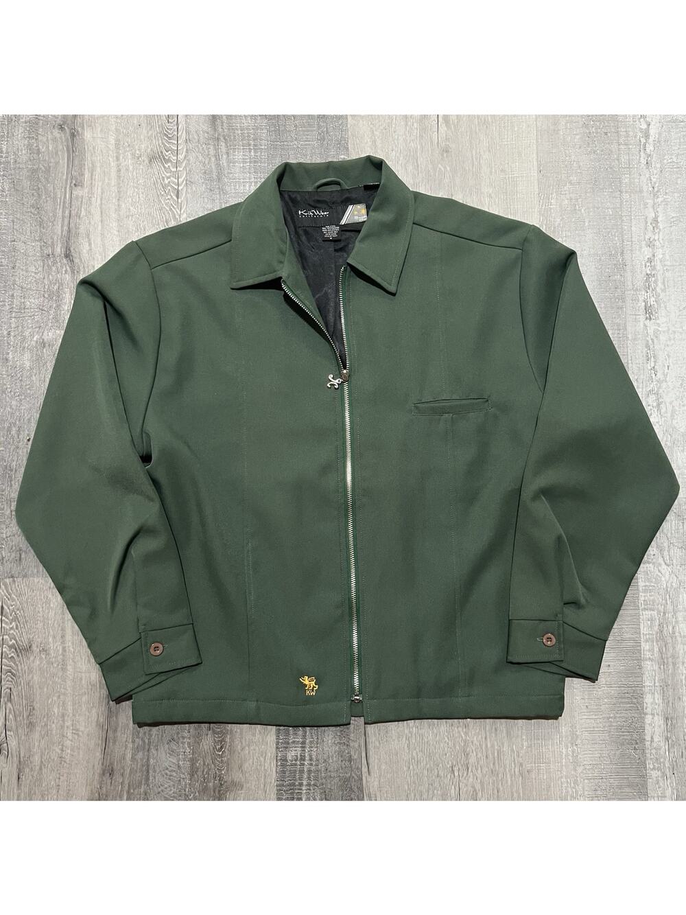 Vintage Kik Wear California Mens Green Poly Twill Full Zip Bomber Work Jacket M